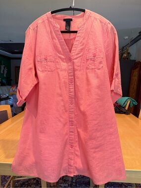 Lane Bryant Coral Button-Front Tunic Blouse
